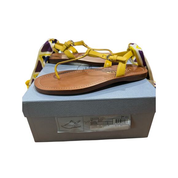 Prada Yellow Saffiano Leather/ Scarf Tie Sandals sz. 37.5 EU - Picture 8 of 9